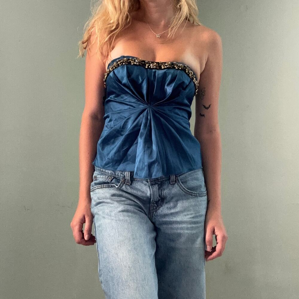 Moda International Beaded Tube Top Blue Size 2 Office Siren Trashy Y2k Trendy